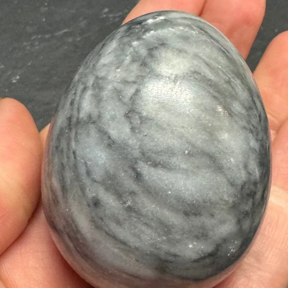 Vintage Etched Grey Marble Stone Egg Hand Carved Landscape Scene Decorative Art - Picture 7 of 9